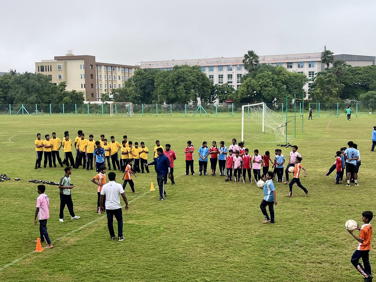thervss's tweet photo. Celebrated #AIFFGrassrootsDay at Raman Vijayan Soccer School with 200+ young footballers! ⚽🌱

Honoured to have the Golden Boy of India – Mr. Raman Vijayan Sir inspire the next generation! 🙌🇮🇳 @vijayan04 @IndianFootball 

#IndianFootball #Grassroots #BlueCubs #FutureStars https://t.co/Xjlu2qIjm8