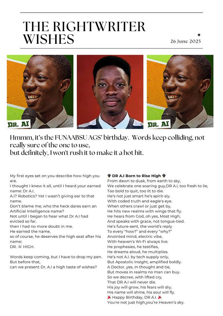 DRightWriter's tweet image. Best wishes that best describes the best HOC
Hmmm, it’s the FUNAABSU AGS’ birthday.