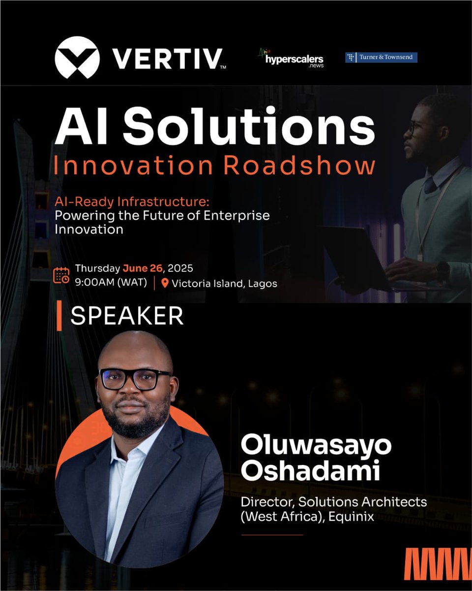 Today, our Director Oluwasayo Oshadami will be speaking at Vertiv’s AI Solutions Innovation Roadshow on how AI-ready infrastructure is powering the future of enterprise tech. Stay tuned for updates! #AI #Innovation #DigitalInfrastructure