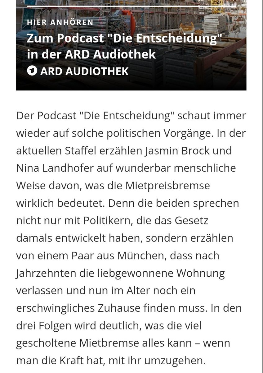 Heute stimmt der Bundestag über die Verlängerung der #Mietpreisbremse ab – der MDR empfiehlt unserere Staffel zu den Hintergründen und Auswirkungen bisher, vielen Dank! Hier geht's zu "Die Entscheidung": ardaudiothek.de/episode/urn:ar… <a href="/BR24/">BR24</a>