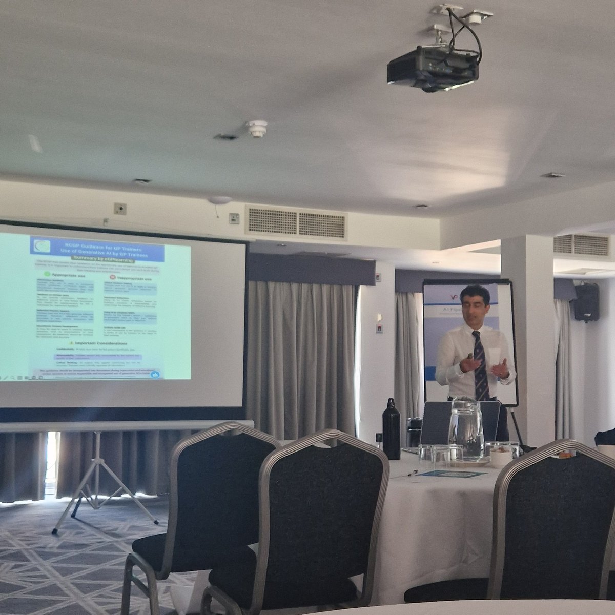 DrHFRyan's tweet image. Fab session by @ashcgp at local trainers' group (which I attend as PCME) discussing use of AI in GP training, referring to @rcgp AI guidance & resources by @egplearning @drgandalf52. Reflecting on whether reliance on AI may be a barrier to learning by reducing critical appraisal