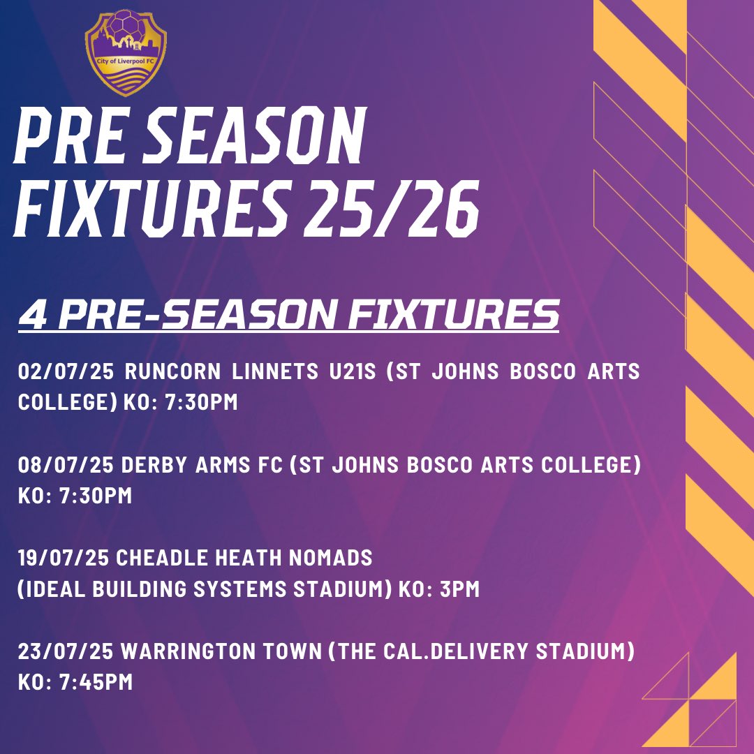 Purps Matchday (@purpsmatchday) on Twitter photo Here are our 4 upcoming pre season fixtures. 
🟣🟡
#upthepurps Here are our 4 upcoming pre season fixtures. 
🟣🟡
#upthepurps