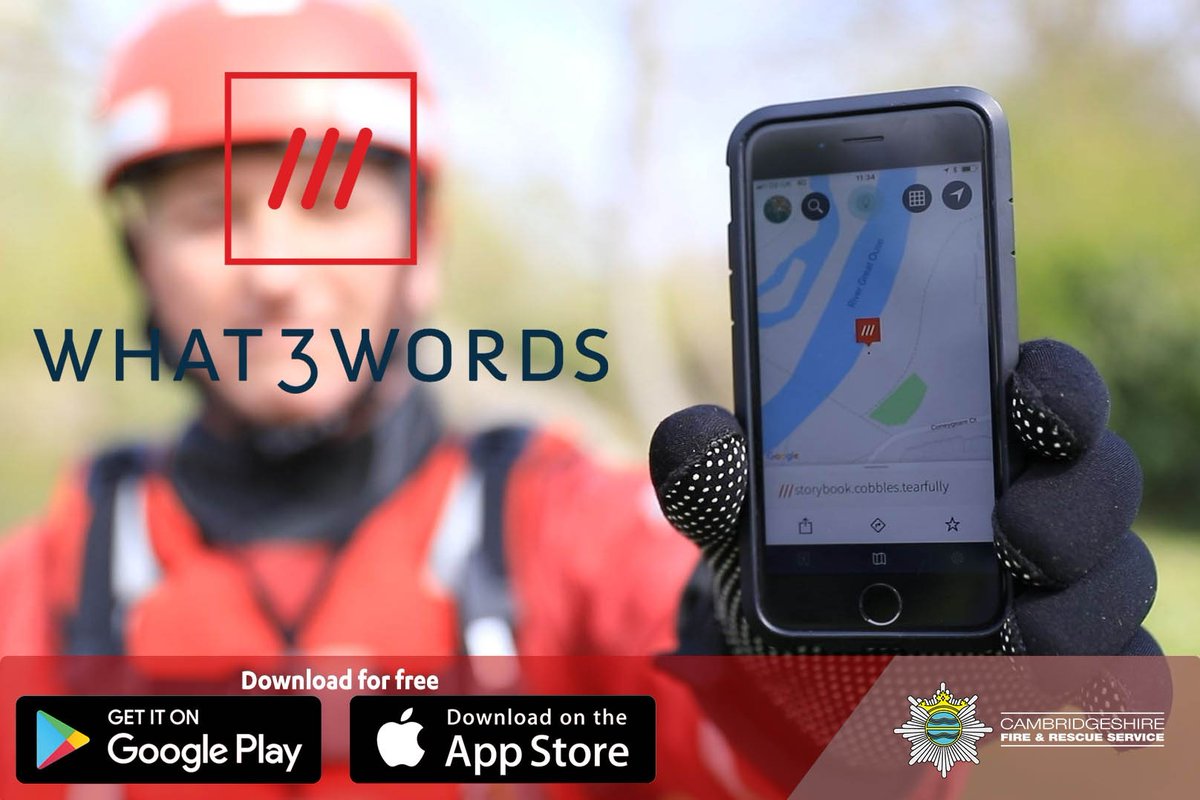 cambsfrs's tweet image. To help firefighters locate an incident as quickly as possible, you can use the free app @what3words to tell our Control Room exactly where help is needed. 📍
🗺 The app divides the world into 3M squares each defined by 3 unique words that you can give to 999.