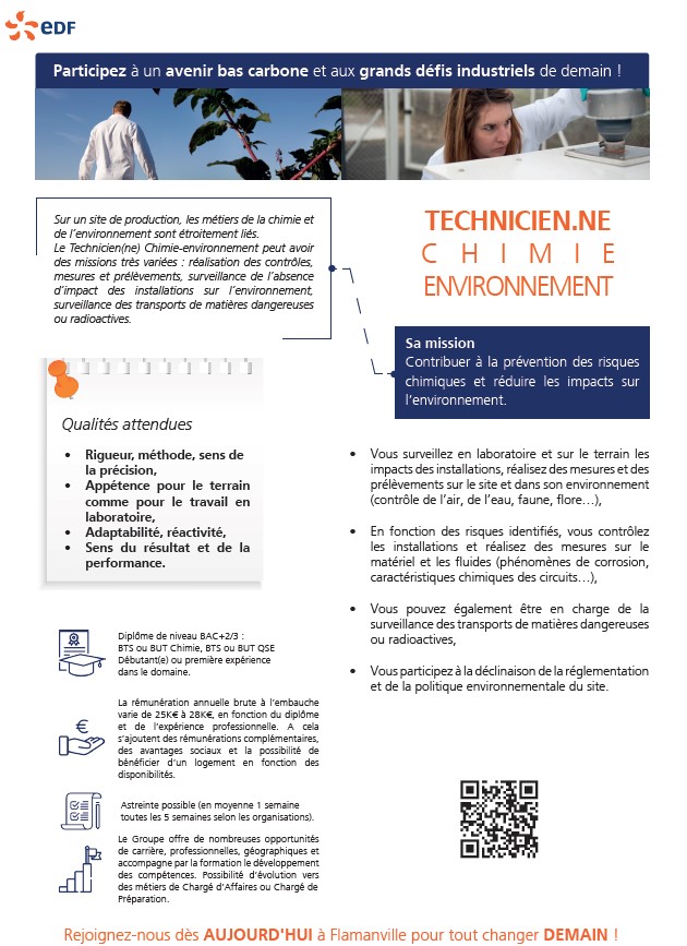 EDFFlamanville's tweet image. L'odeur du BBQ, le soleil qui vous caresse la joue... Mode #vacances activé😎☀️Mais vous songez déjà à la rentrée.
Et si vous vous lanciez un nouveau défi pro ?
➡️EDF Flamanville recrute #chimie #environnement !
Technicien chimie environnement : voici la fiche métier✅
