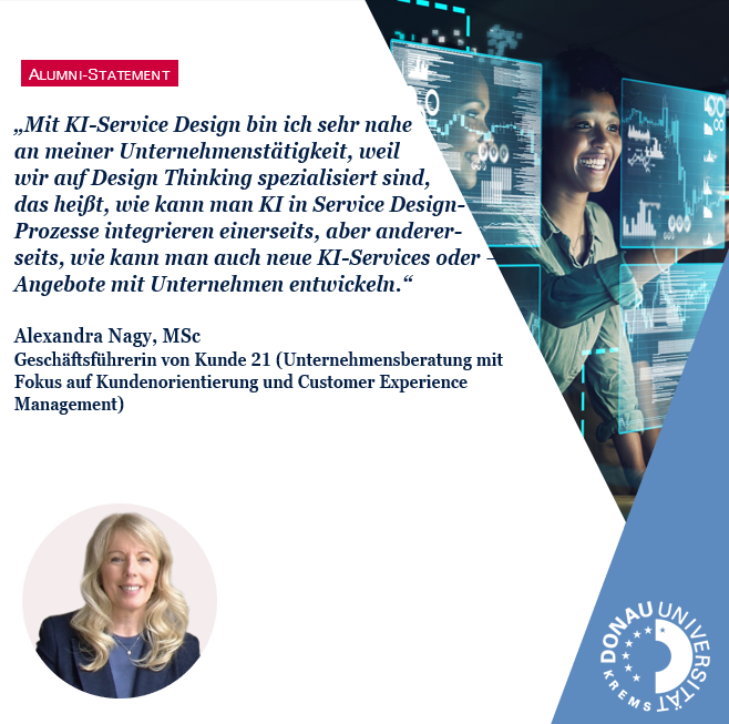 🌍 KI gestaltet die Zukunft von Arbeit &amp; Wirtschaft – gestalten Sie mit!
Im Certificate Program „KI-Service Design“ lernen Sie, wie Sie KI verantwortungsvoll und gezielt für bessere Prozesse &amp; Services einsetzen.

👉 Hier informieren: donau-uni.ac.at/kid