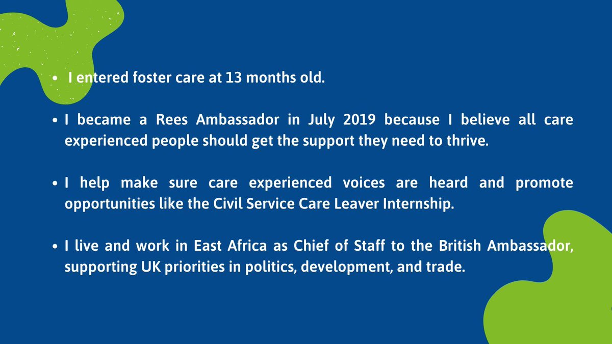 Meet Brett, one of our Rees Ambassadors!🎉

Brett entered care aged 13 months and is passionate about ensuring care experienced people get the support they need. By day, he works as Chief of Staff to the British Ambassador.

Stay tuned to meet more of our amazing ambassadors!👀