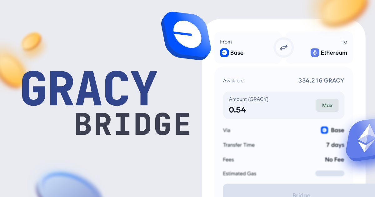🎉 Gracy Bridge is LIVE!
You can now bridge $GRACY from Ethereum Mainnet to Base Chain in just a few clicks. 🌉

1️⃣ Withdraw $GRACY from <a href="/BithumbOfficial/">Bithumb</a> to your <a href="/MetaMask/">MetaMask.eth 🦊</a> Wallet

2️⃣ Head to bridge.gracy.ai and bridge to Base 🚀

💡 Can’t see $GRACY on Base?
Import Token: