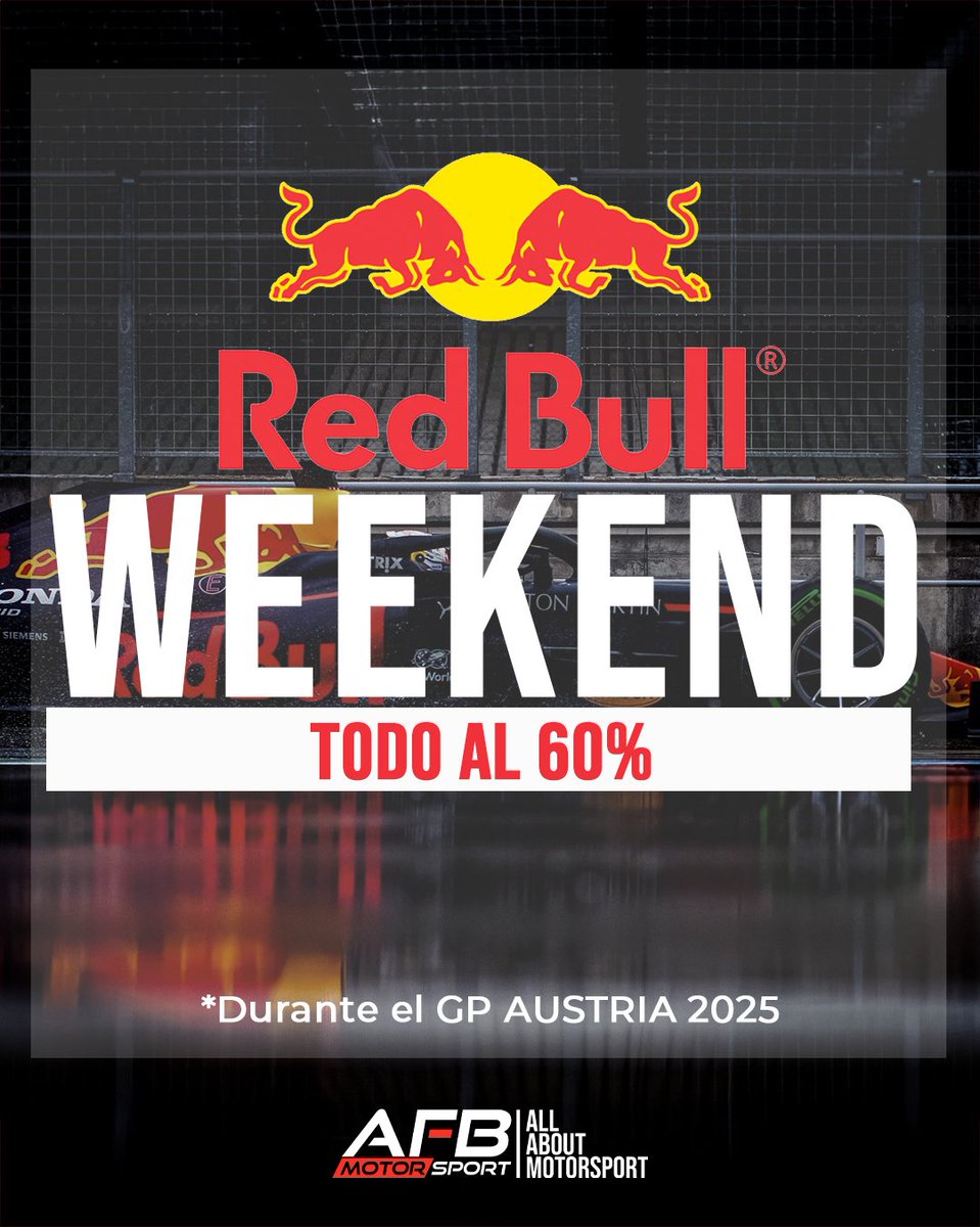 AfbMotorsport's tweet image. 🏁 RED BULL F1 MERCH WEEKEND 🔥
¡60% OFF en merchandising oficial de F1! 👕🧢🏎️

Solo por este fin de semana, lleva la adrenalina de la pista contigo con un 60% de descuento en productos seleccionados de Red Bull Racing.

afbmotorsport.com/es/contenido/a…

#RedBullRacing #F1 #60OFF #F1Fans