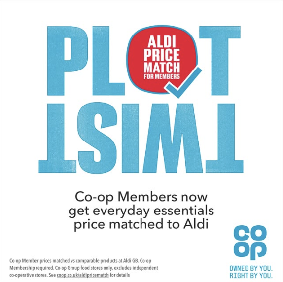 Are you a Co-op Member? Then don't forget you can get your everyday essentials price matched to Aldi, in store and online! 💙🙌