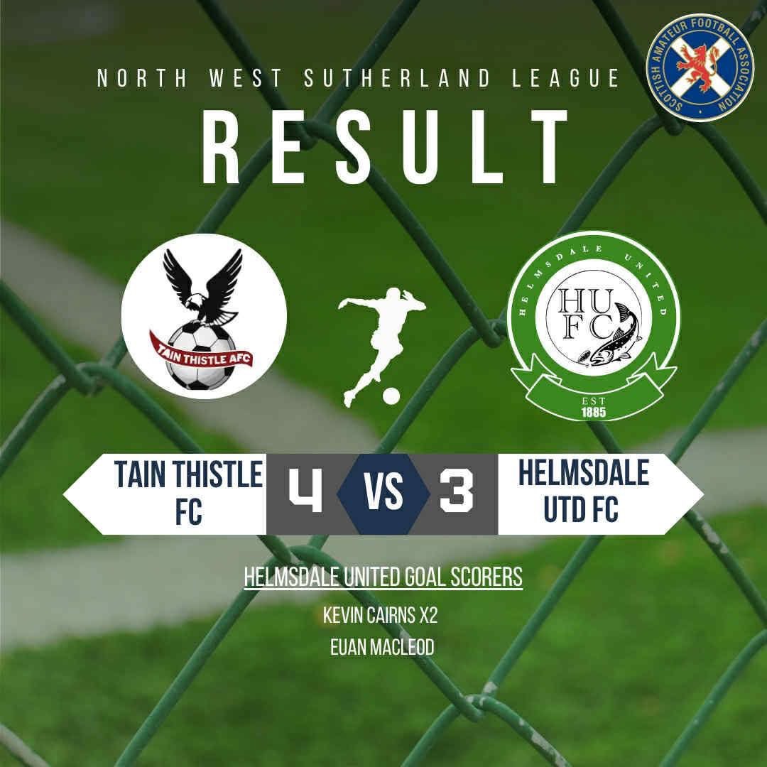 A narrow defeat last night, away to Tain.

Despite the result, an excellent performance from our young team, which included Euan Macleod, CJ Farrell. Rhys Keith, Lennon Booth and Tyler Sutherland all showed no fear against an experienced Tain team. The future is bright 👏🏻 HUFC
