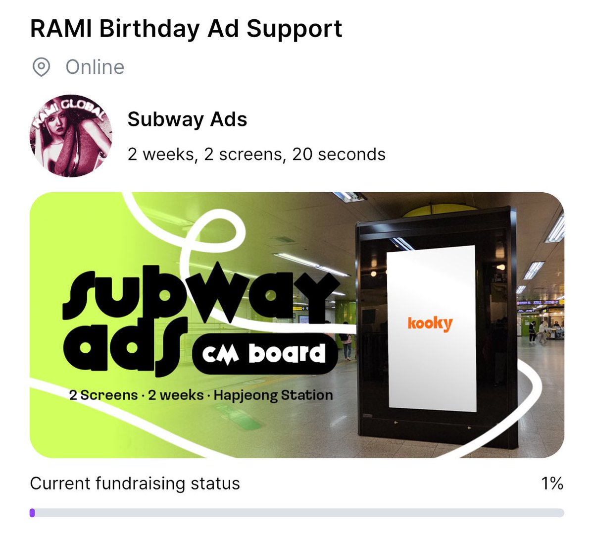 VOTErami's tweet photo. #RAMI (#SHINRAMI) BIRTHDAY PROJECT

On kooky. Collect kookys or buy loovys by buying in shop + tutorial how to collect kookys

📍Location : Hapjeong Station 
🎯 Target: 3,600,000 credits
🔗 : https://t.co/OzqDOwdvPx https://t.co/yuouZVfnfL