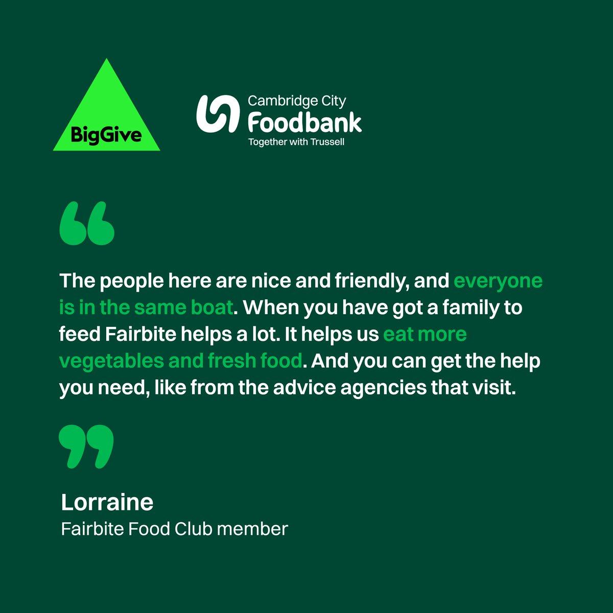 Our Fairbite Food Clubs are providing affordable food, hope, and dignity to 350 members already.

You can help us grow this service and have your impact doubled by donating this week via the <a href="/BigGive/">Big Give</a>!

Learn more: donate.biggive.org/campaign/a05WS…

#Cambridge #Charity
