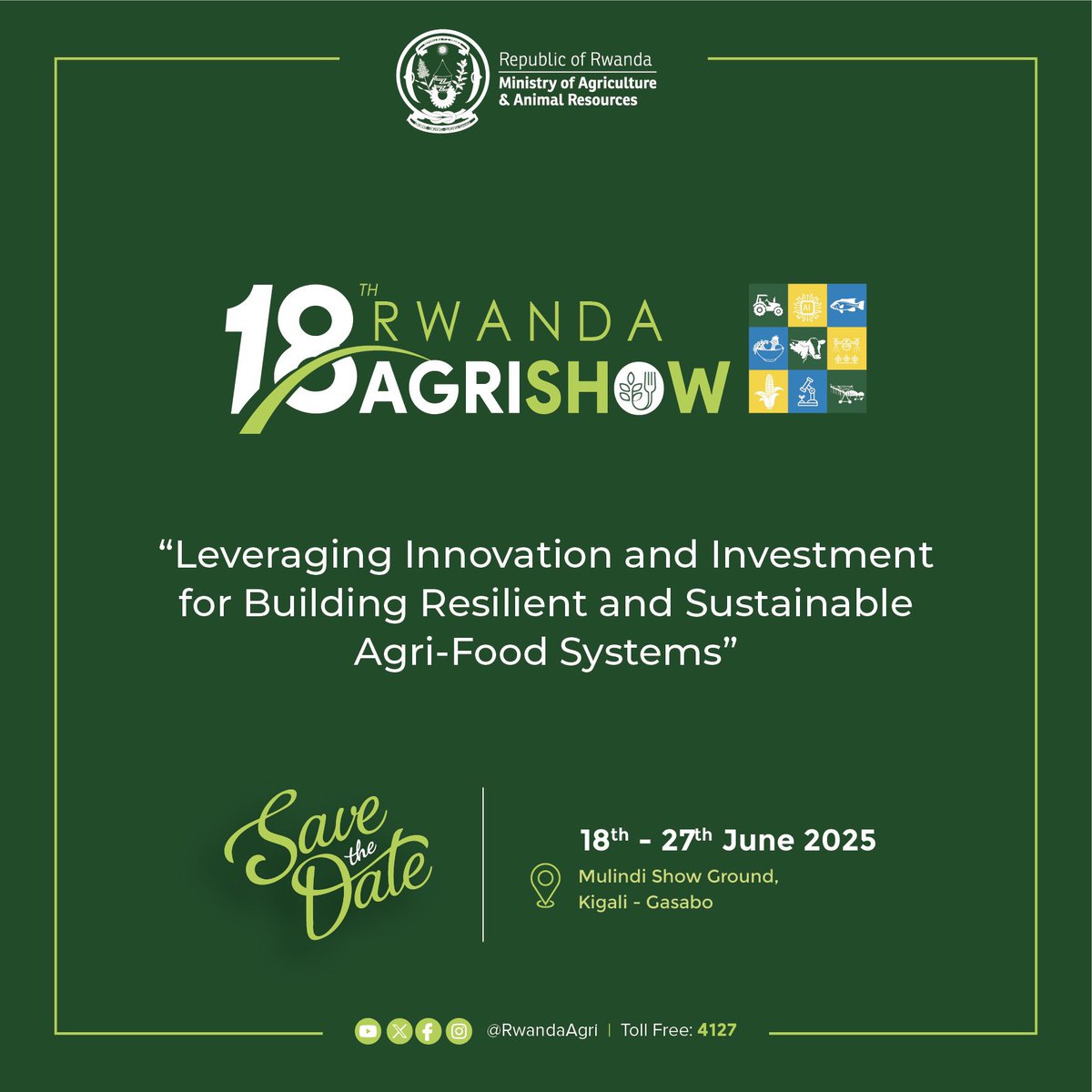 cpf_ineza's tweet photo. 📢 CPF INEZA Attend  the 18th Rwanda Expo Agrishow! 🇷🇼

📍 Mulindi Show Ground, Kigali-Gasabo
📅 18–27 June 2025
Theme: “Leveraging Innovation &amp; Investment for Resilient Agri-Food Systems”

#RwandaAgriShow2025 https://t.co/Rn5G2b3Ly4