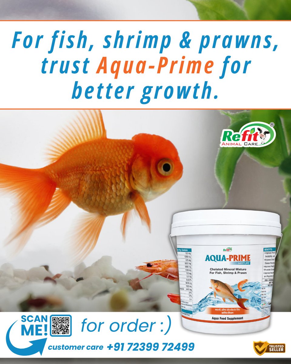 refitanimalcare's tweet photo. Aqua-Prime Powder Benefits
✓ Enhances pond water nutrition
✓ Improves minerals availability and absorption
✓ Promotes disease resistance
✓ Improves shell formation
✓ Enhances feed conversion ratio
✓ Promotes weight gain
✓ Boosts growth of aquatic animals
#refitanimalcare https://t.co/Sd5DJDH0AB
