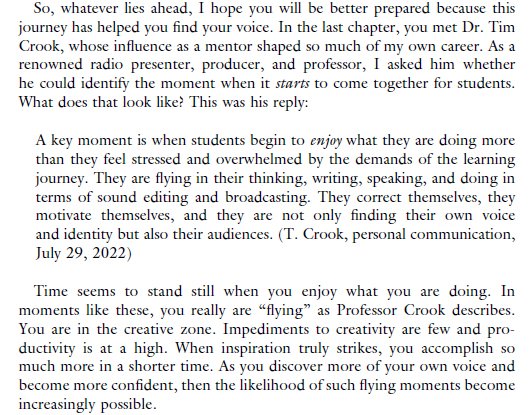 Another excerpt from my book featuring my brilliant mentor Dr. Tim Crook, from Goldsmiths College, London. This is from the final chapter of the book, and I wanted the reader to feel inspired to really go for it! #findingyourvoice
More info here: a.co/d/h34cwos