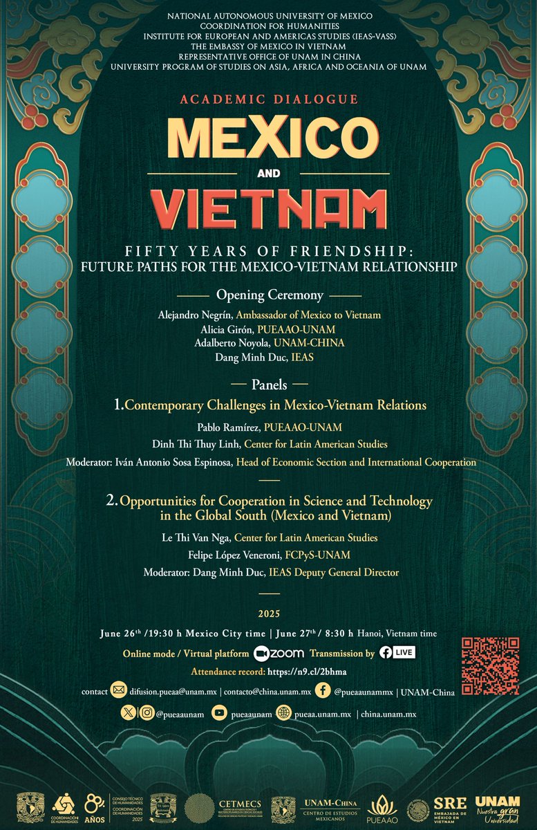 ¡No te pierdas mañana el 𝐀𝐜𝐚𝐝𝐞𝐦𝐢𝐜 𝐃𝐢𝐚𝐥𝐨𝐠𝐮𝐞. 𝐌𝐞𝐱𝐢𝐜𝐨 𝐚𝐧𝐝 𝐕𝐢𝐞𝐭𝐧𝐚𝐦: 𝐅𝐢𝐟𝐭𝐲 𝐘𝐞𝐚𝐫𝐬 𝐨𝐟 𝐅𝐫𝐢𝐞𝐧𝐝𝐬𝐡𝐢𝐩: 𝐅𝐮𝐭𝐮𝐫𝐞 𝐏𝐚𝐭𝐡𝐬 𝐟𝐨𝐫 𝐭𝐡𝐞 𝐌𝐞𝐱𝐢𝐜𝐨-𝐕𝐢𝐞𝐭𝐧𝐚𝐦 𝐑𝐞𝐥𝐚𝐭𝐢𝐨𝐧𝐬𝐡𝐢𝐩!