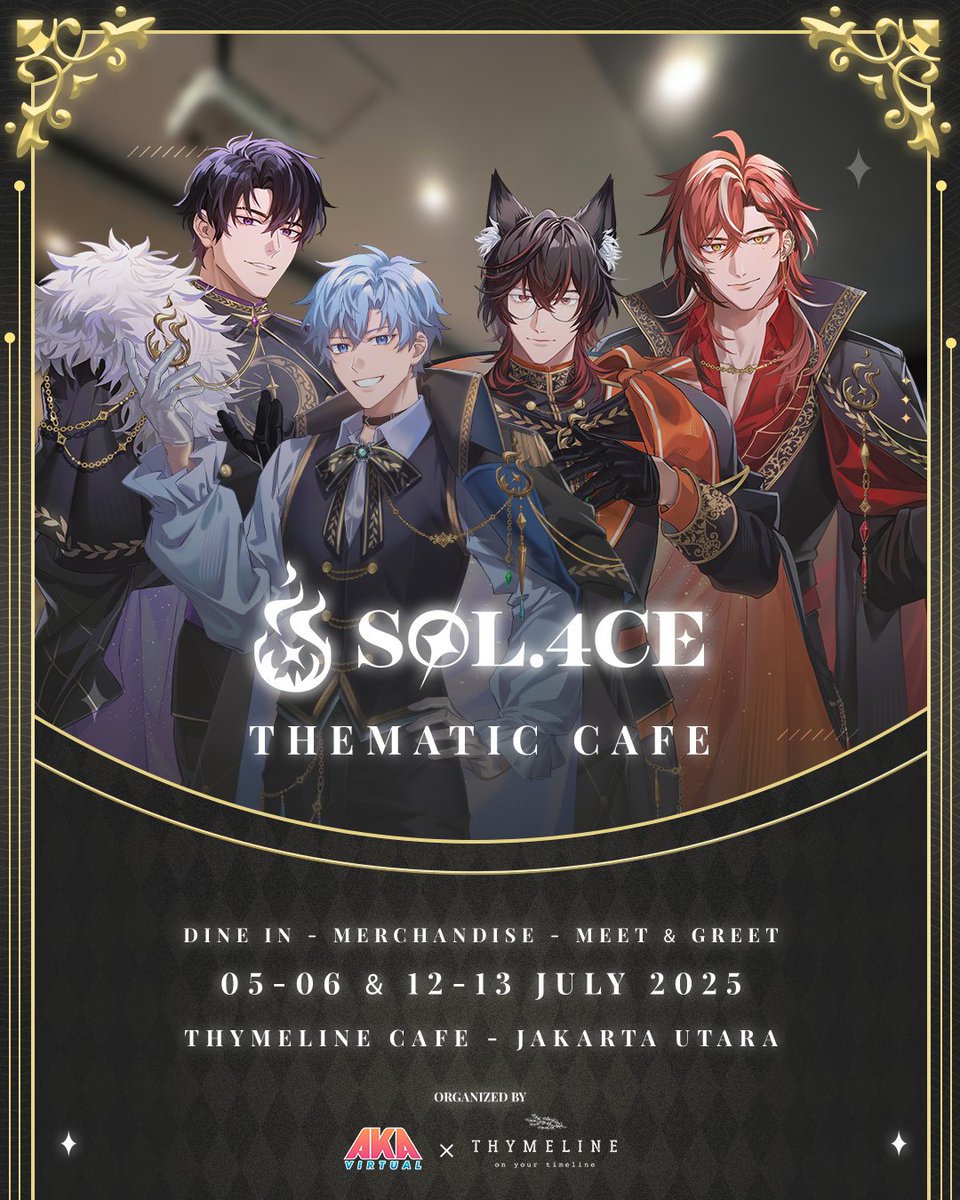 "Welcome to the world of the SOL.4CE princes. Would you care for some tea?" 🫖  

Datang ke #SOL4CECafe dan nikmati perjamuan spesial yang penuh kehangatan.
Jangan lupa untuk book tiketmu! 👑

🔗 loket.com/event/sol4ce-c…

In collaboration with Thymeline Cafe.
