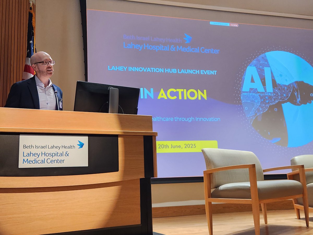 LaheyResearch's tweet image. 🚀 The @LaheyHospital Innovation Hub launched with first #AI focused event
A system-wide platform with 3 pillars
1. Transforming patient care & experience
2. Advancing workforce well-being
3. Environmentally sustainable innovation
We invite all to join us on this journey!