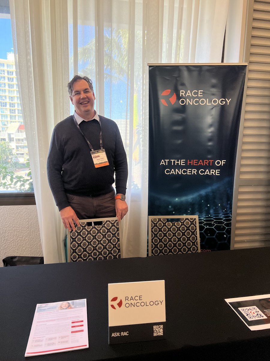 Race Oncology (@raceoncology) on Twitter photo Weāve wrapped up our presentation at the Gold Coast Investment Showcase!š”
$RAC CEO Dr Daniel Tillett shared the latest on our RC220 #cardioprotection + #anticancer clinical trial.
Don't miss our investor briefing in Bris tomorrow. RSVP to anna.cvijetic@irdepartment.com.au Weāve wrapped up our presentation at the Gold Coast Investment Showcase!š”
$RAC CEO Dr Daniel Tillett shared the latest on our RC220 #cardioprotection + #anticancer clinical trial.
Don't miss our investor briefing in Bris tomorrow. RSVP to anna.cvijetic@irdepartment.com.au