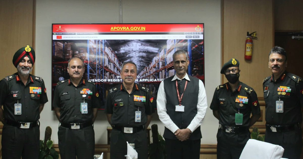 adgpi's tweet photo. Lieutenant General NS Raja Subramani, #VCOAS today launched a ‘Vendor Registration Application’ developed by Indian Army in collaboration with #BISAG-N. It offers a secure & digitised solution for Army Purchase Organisation Vendors for their registration process.
Click on the link below to access it.
https://t.co/6TD47Ch65Y
By Leveraging Blockchain technology, the portal revolutionises the vendor registration process by replacing the traditional time consuming manual procedures involving multiple layers of physical verification, paperworks and follow ups with a fully online automated platform. The application offers a new era of transparency and simplifies ease of doing business with minimal human intervention.
#YearofTechAbsorption
#DecadeOfTransformation
@DefenceMinIndia
@GoI_MeitY
