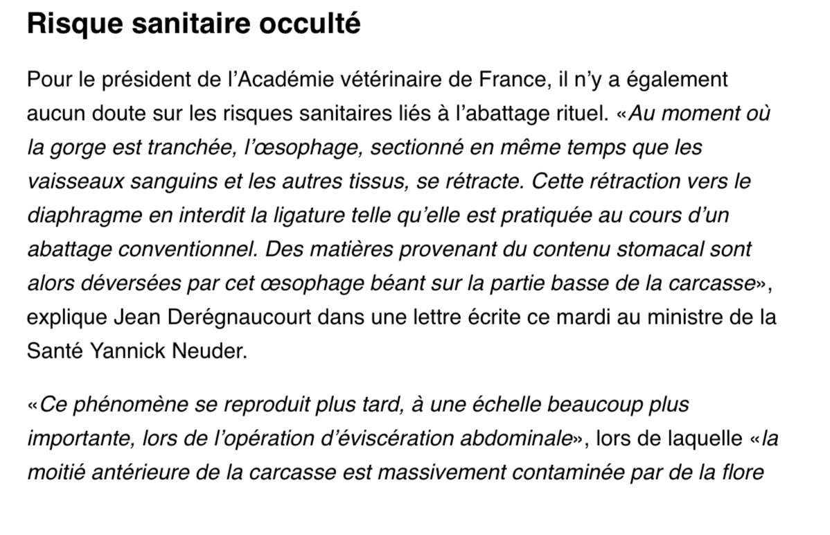 Souffrance animale inutile, financement d’un culte à l’insu d’un consommateur et désormais risque sanitaire important reconnu : il est aberrant que l’abattage halal ne soit pas interdit.