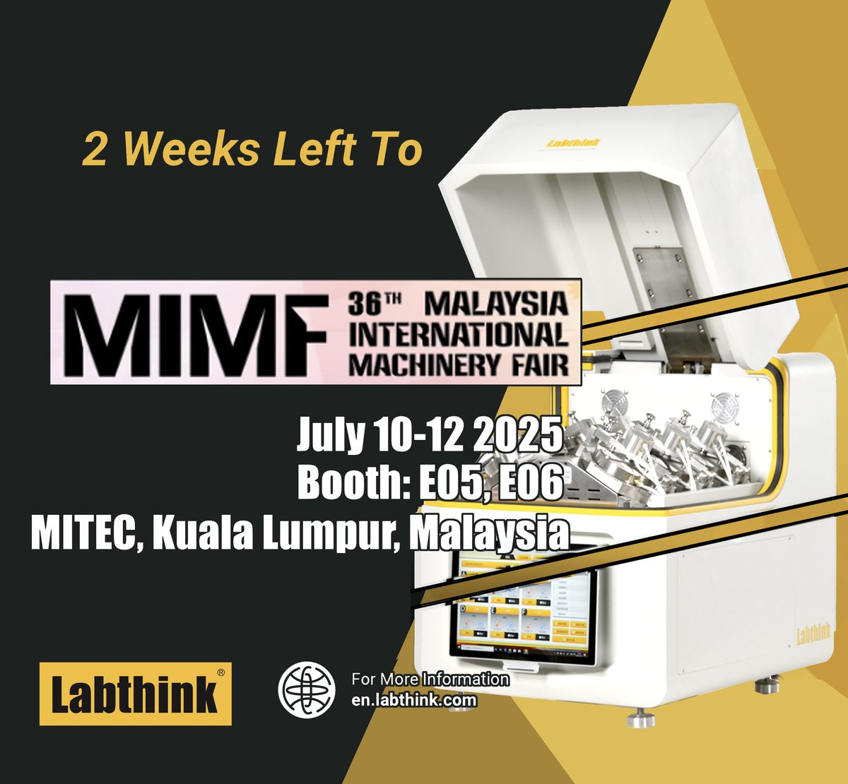 labthinkchina's tweet photo. Come join us at Malaysia International Machinery Fair, July 10-12 2025, booth E05, E06, MITEC, Kuala Lumpur
#labthink #MIMF Lear more about us https://t.co/Iwoa1quPzs https://t.co/l1phcSwPPj