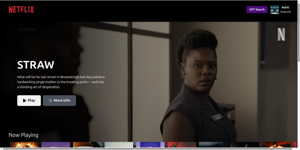RohitMo80016521's tweet photo. Built a Netflix Clone with AI Search, live now! π¬
π https://t.co/2KyzddPB5N
React + Vite + TailwindCSS | Firebase | TMDB | YouTube | Gemini AI
Big thanks to @akshaymarch7 for the guidance! π
#ReactJS #Vite #TailwindCSS #Redux #Firebase #TMDB #GeminiAI #AI #NetflixClone https://t.co/M3Gvp0HQTJ