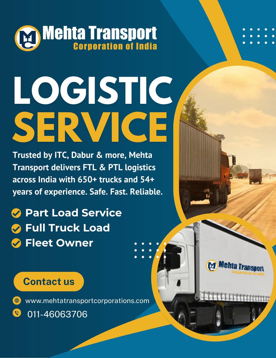 mehta_transport's tweet image. 🚛 Expert Logistic Services for Every Business – Mehta Transport Corporation

📦 We provide end-to-end logistics support with speed, safety, and flexibility: 

📞 +91-9829011249

🌐 mehtatransportcorporations.com

#MehtaTransport #LogisticsServices #FTL #PTL #FleetOwner #Logistics