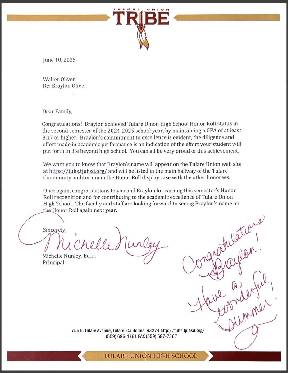 Proud dad moment! My son <a href="/Braylonoliver77/">Braylon</a> made the Honor Roll with 3.50 gpa in tough classes. Emphasis heavy on the “STUDENT” part of the athlete. #studentAthlete #universityready #strive4greatness #class&amp;grass