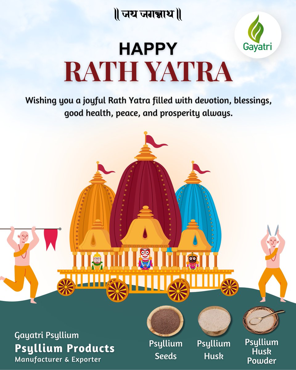 gayatripsyllium's tweet photo. 🚩Wishing You a Blessed #RathYatra
✨May Lord #Jagannath’s divine chariot bring health, harmony, and happiness to your life
🙏 Jai Jagannath!
🔗https://t.co/0HEp9Lv5tm
#RathYatra2025 #JagannathRathYatra #GayatriPsyllium #PsylliumProducts #PsylliumPowder #EagleSatIsabgol https://t.co/IQU0P5r9fk