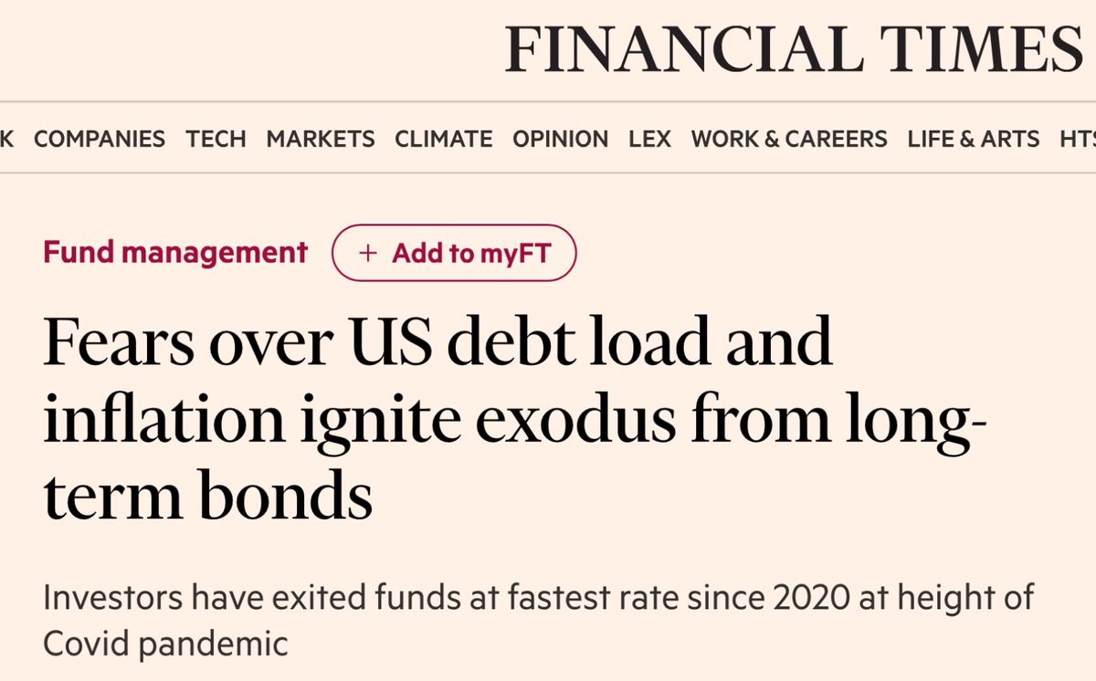 FT online lead story today...After the blow-up in Japan's long end, we see investor anxiety about excess fiscal deficits on both sides of the Pacific. Issuing less long bonds and more bills is simply re-arranging the deckchairs on the Titanic

Read here - archive.ph/NxBhC