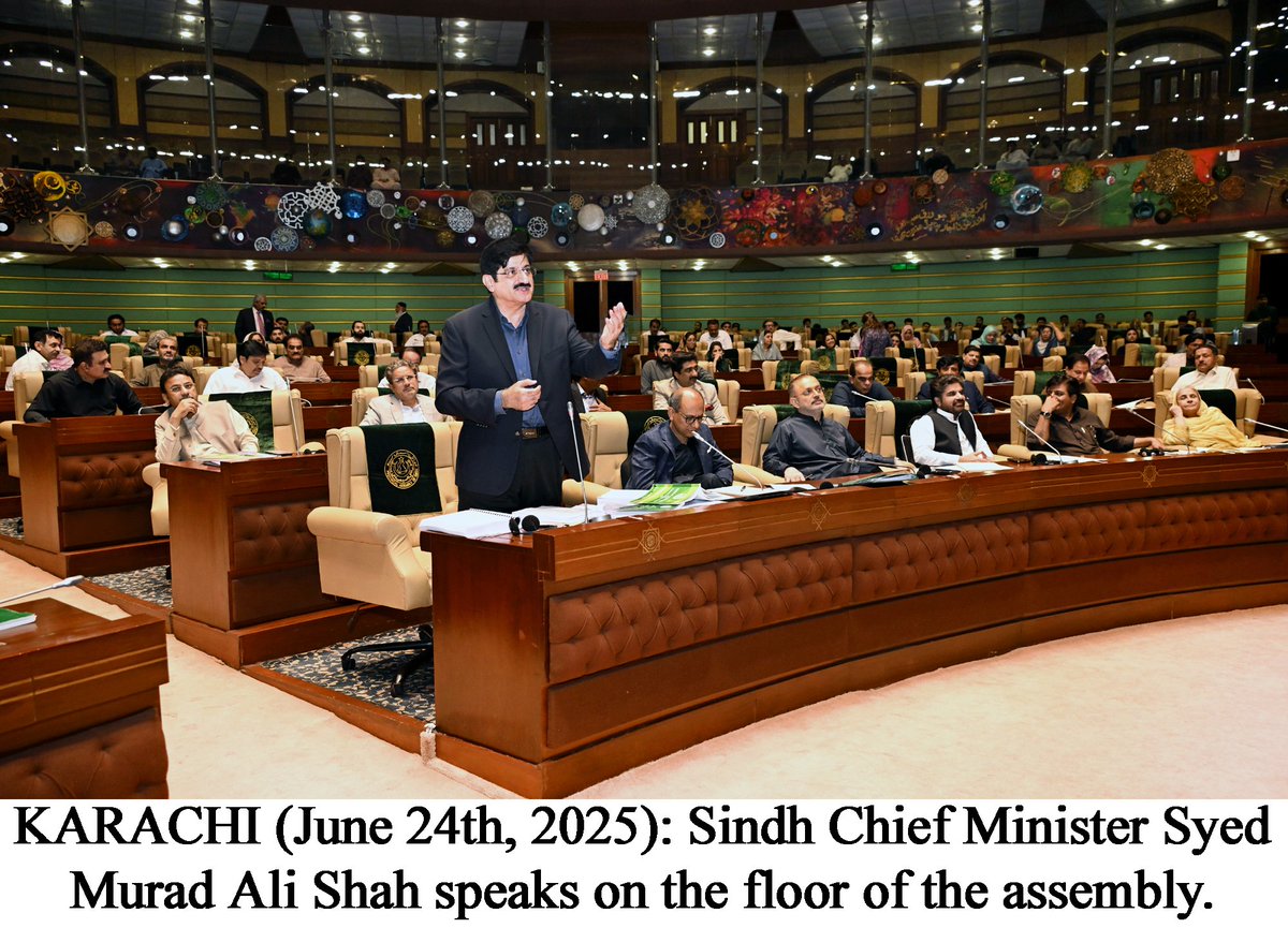 KARACHI (June 24th, 2025): Sindh Chief Minister Syed Murad Ali Shah speaks  on the floor of the assembly.
