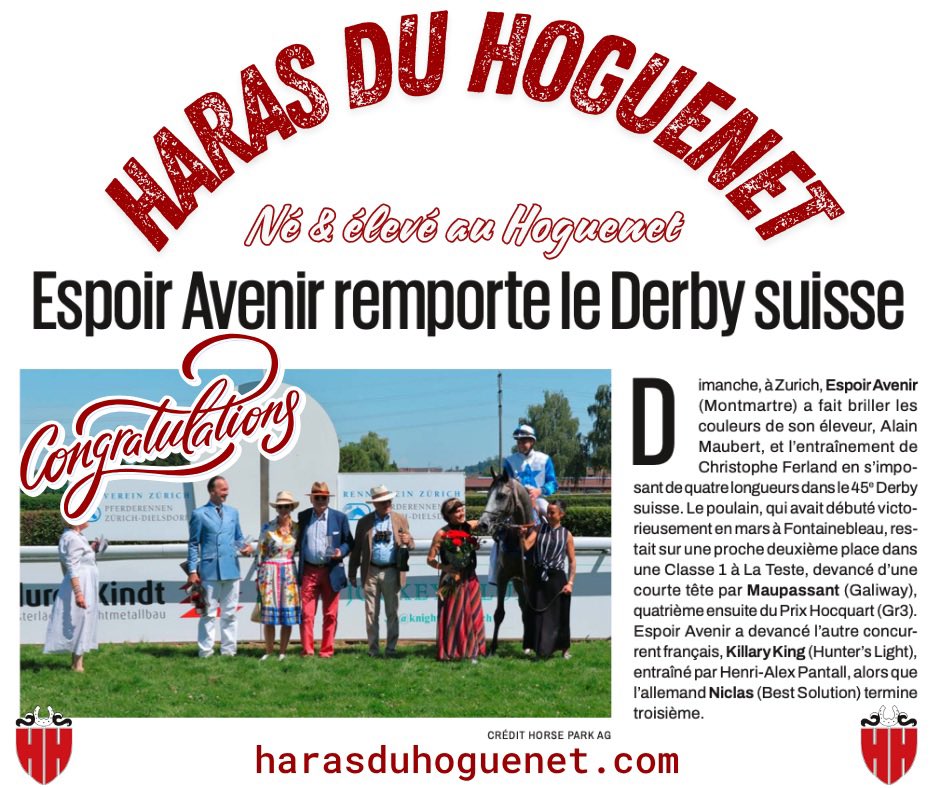 #DerbySwiss 🏆
🐎 ESPOIR AVENIR 
Congrats to all connections 
<a href="/teamchferland/">CH Ferland Racing</a>