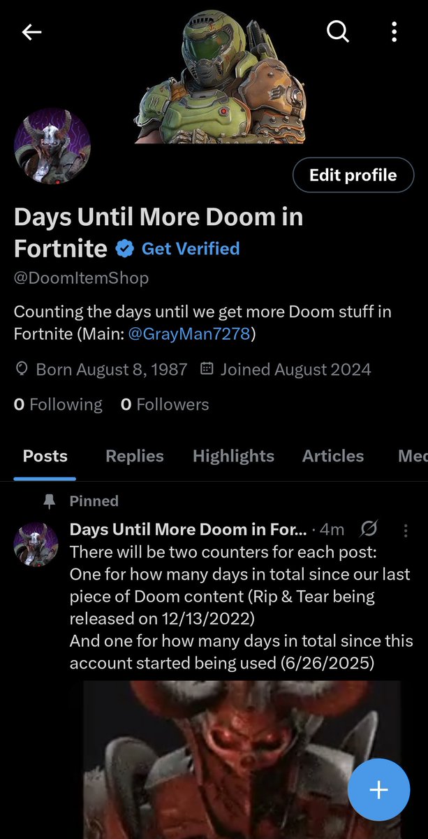 GrayMan7278's tweet image. new account for my desperation for more doom x fortnite content @DoomItemShop