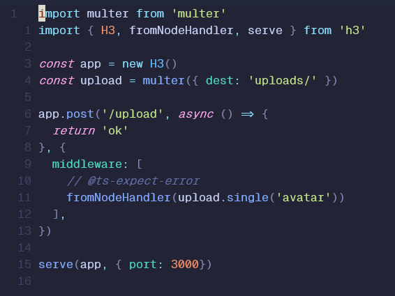 eckhardtdreyer's tweet image. If you know you're running your H3 server on Node.js, you can still use your Express middlewares if there isn't a good H3 alternative.