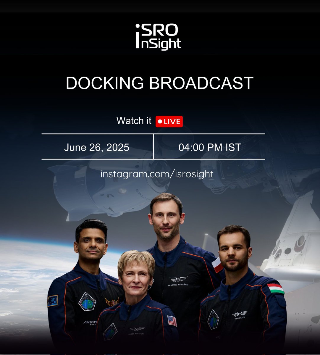 ISROSight's tweet image. WATCH LIVE | Axiom-4 Mission | Approach & Docking
#AxiomMission4 #SubhanshuShukla
#ISRO