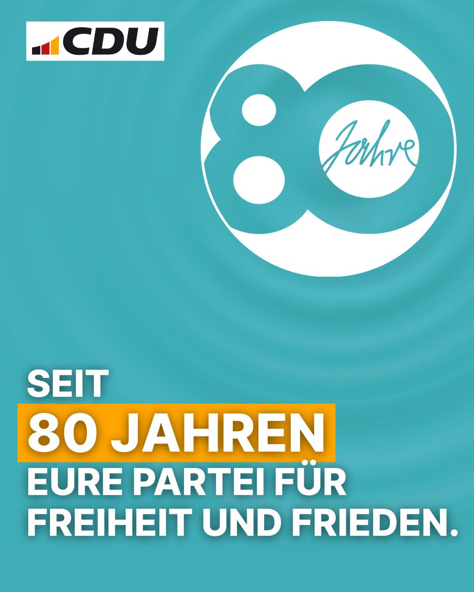 Ein Leben in Freiheit und Frieden - es klingt so einfach und selbstverständlich. Doch dafür braucht es Anstrengung, politischen Willen und den Glauben an die Funktionsfähigkeit unserer Demokratie. Seit 80 Jahren trägt die CDU mit ihrer Politik zu Freiheit und Frieden bei. Für