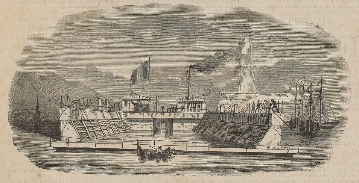 Le 26 juin 1846 a lieu le premier essai du dock flottant construit à Marseille, permettant de mettre à sec rapidement les navires. Le Scamandre, paquebot-poste de 800 tonneaux, est le premier à profiter de ces nouvelles installations.