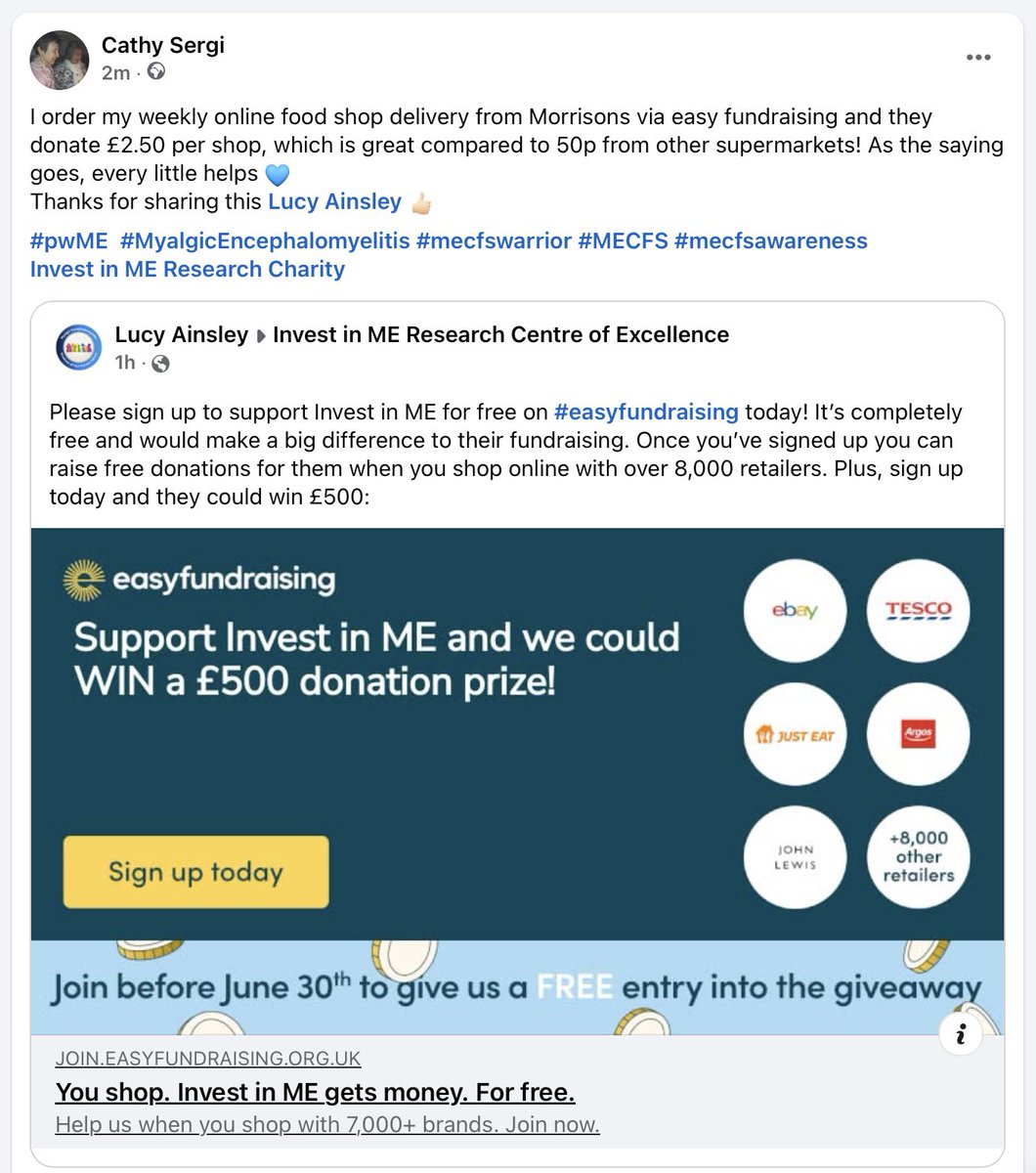 Cathy Sergi cjsergi9.bsky.social (@sergicathy) on Twitter photo #pwME #MECFS #MyalgicE
Get the #easyfundraising app &you can raise money for <a href="/Invest_in_ME/">@invest_in_me (Invest in ME Research) ๐ช๐บ</a> whenever you shop online. It โdoes exactly what it says on the tinโ ๐ as in..it is so quick& easy 2do & the donations soon add up!
What are you waiting for? Do it before 30 June pls! ๐๐ป #pwME #MECFS #MyalgicE
Get the #easyfundraising app &you can raise money for <a href="/Invest_in_ME/">@invest_in_me (Invest in ME Research) ๐ช๐บ</a> whenever you shop online. It โdoes exactly what it says on the tinโ ๐ as in..it is so quick& easy 2do & the donations soon add up!
What are you waiting for? Do it before 30 June pls! ๐๐ป