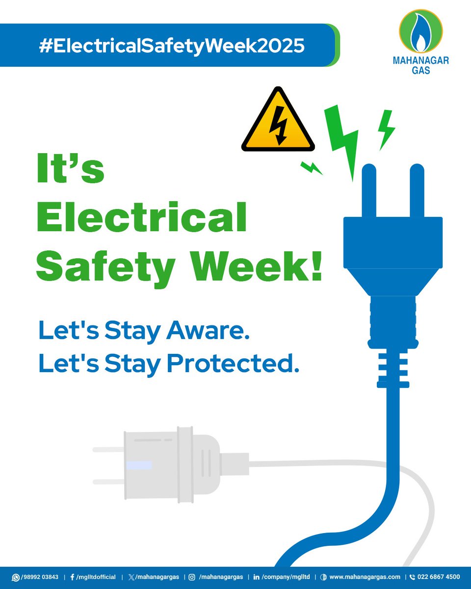 mahanagargas's tweet photo. #MGLUpdate #ElectricalSafetyWeek

From lighting up our homes to powering vital electricals in our vehicles, electricity plays a key role in everyday life, but safety must always come first! https://t.co/2qdarDkj6i