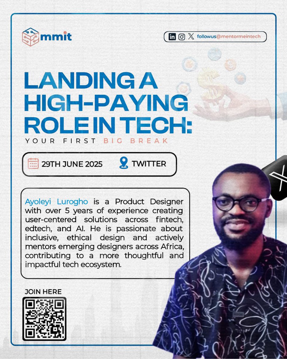 mentormeintech's tweet image. It’s okay to wonder who will be feeding us this spectacular knowledge.

So yeah, just for your curiosity, we’ve decided to reveal our honourable speaker, Ayoleyi Lurogho.

Wondering what he’s got up his sleeve?

Come and find out!

#speakerreveal #junewebinar #mentormeintech