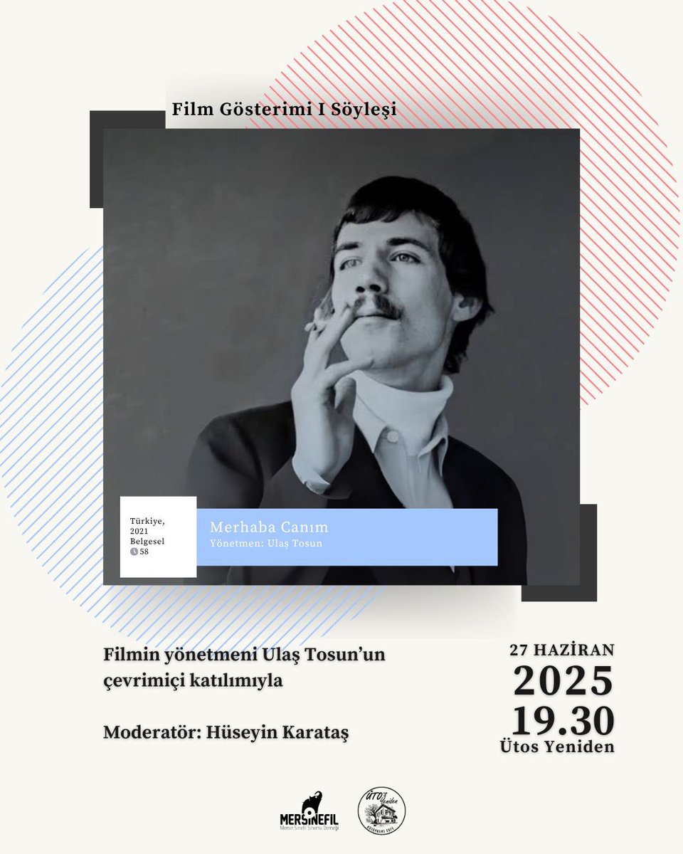 Yarın (27 Haziran) akşam Üto’s Yeniden Kitabevi’nde Arkadaş Zekai Özger’in hayatıyla ilgili belgesel “Merhaba Canım”ı hep birlikte izleyeceğiz. 
Pride kapsamındaki bu etkinlik sonrası yönetmen Ulaş Tosun ile çevrimiçi söyleşi yapacağız.
Sezonun kapanışına herkesi bekleriz ! 🎬