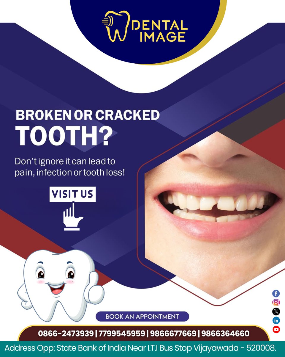 rkdentalimage's tweet image. A cracked tooth wont heal itself. Don’t ignore it  pain, infection, or tooth loss could be next. Get expert care at Dental Image. Your smile deserves it.

Contact Us: +91 98666 77669

#DentalImage #CrackedTooth #BrokenTooth #EmergencyDentist #CosmeticDentistry