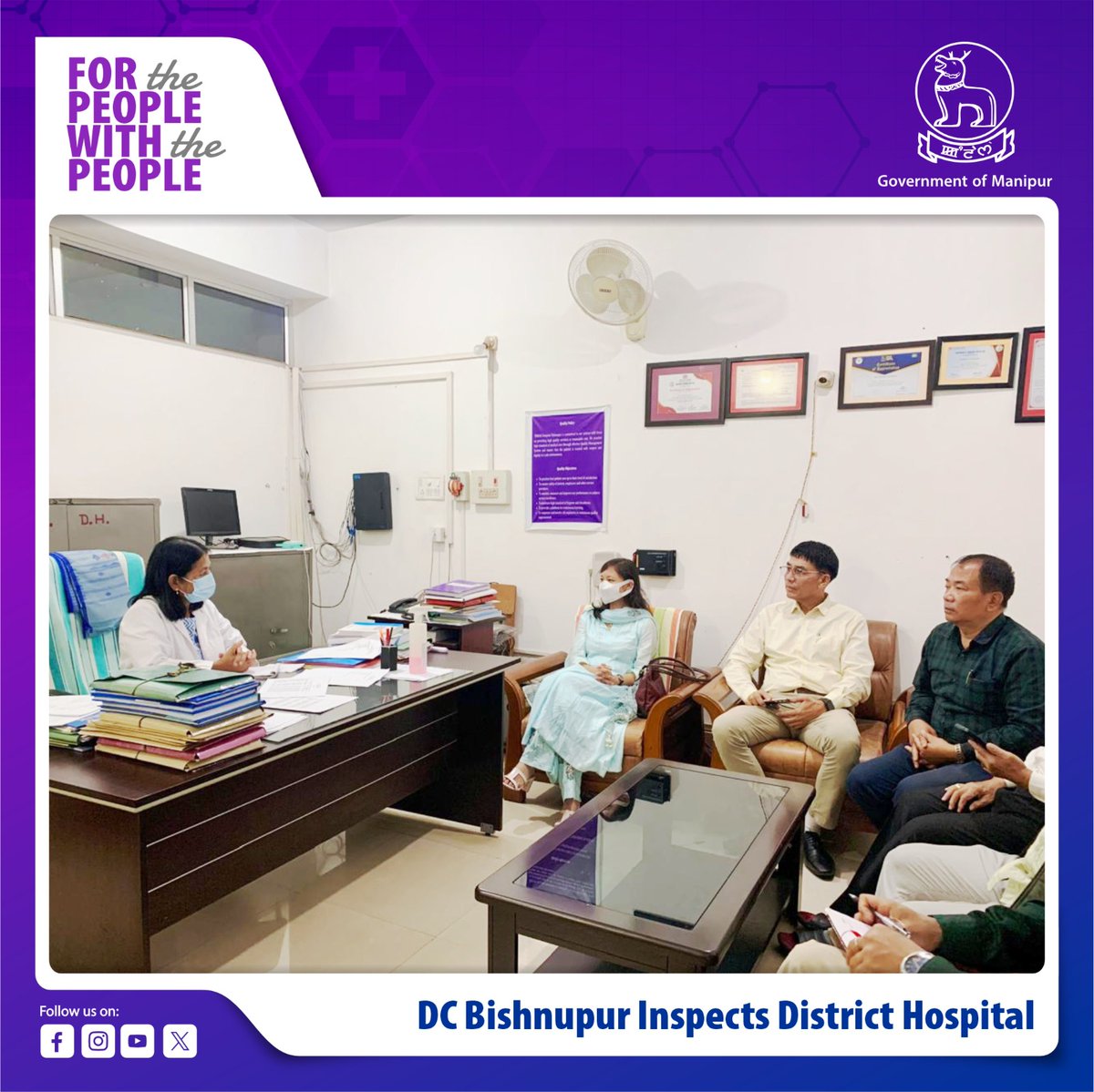As a part of efforts to enhance public healthcare delivery in the district, Deputy Commissioner Bishnupur, Smt. Pooja Elangbam, visited the District Hospital to assess its operations and infrastructure. She held discussions with hospital staff on key issues such as staff