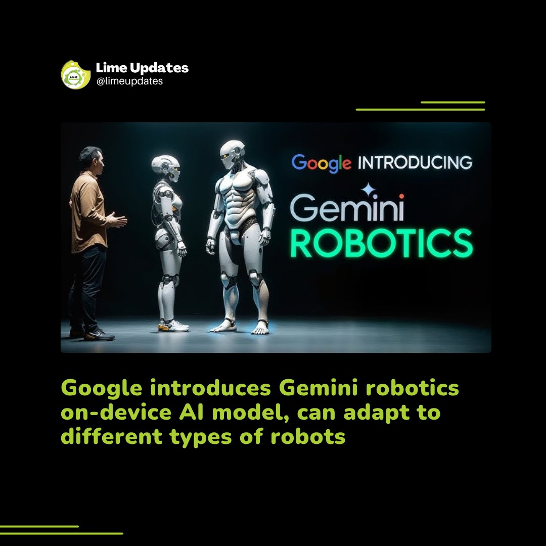 Lime_updates's tweet image. #Google #Deepmind has introduced #GeminiRobotics On-Device, a version of its robotics model that runs directly on robot hardware, removing the need for a cloud connection. By processing everything locally, robots can operate in environments with unreliable or no internet access.