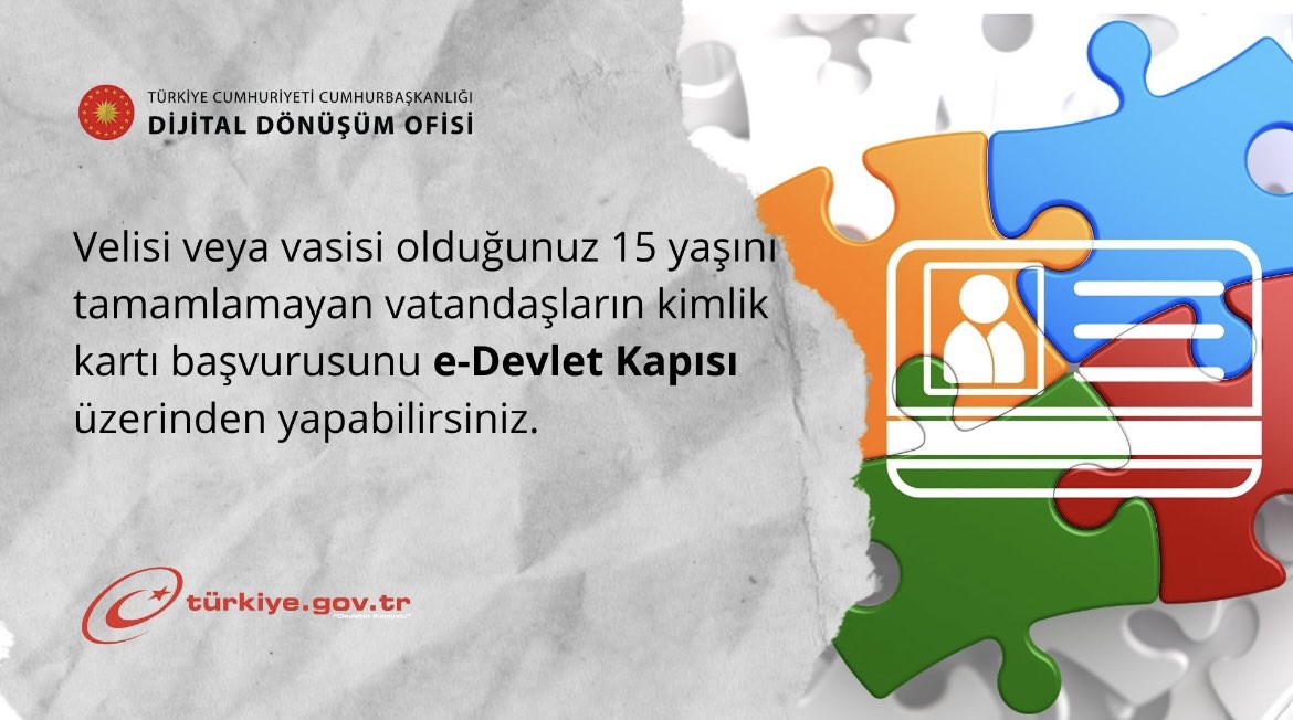 Velisi ya da vasisi olduğunuz 15 yaş altı çocuğunuz için T.C. Kimlik Kartı başvurunuzu e-Devlet Kapısı üzerinden yapabilirsiniz.

🔗 ddo.link/15-yas-kimlik

<a href="/TC_istanbul/">TC İstanbul Valiliği</a> 
<a href="/istanbulilnufus/">İstanbul İl Nüfus ve Vatandaşlık Müdürlüğü</a> 
<a href="/GCatalca/">Çatalca Kaymakamlığı</a> 
#HayatnızınHerAnında