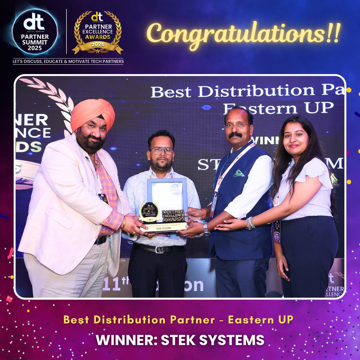 dterminalIN's tweet image. 🎉 Many Congratulations to STEK SYSTEMS on winning Best Distribution Partner - Eastern UP Award at the prestigious DT Partner Excellence Awards 2025! 🏆👏

👉 Watch Complete DT Partner Summit 2025:
 youtube.com/live/PdLQm8qok…

#DTPS #DTPS2025