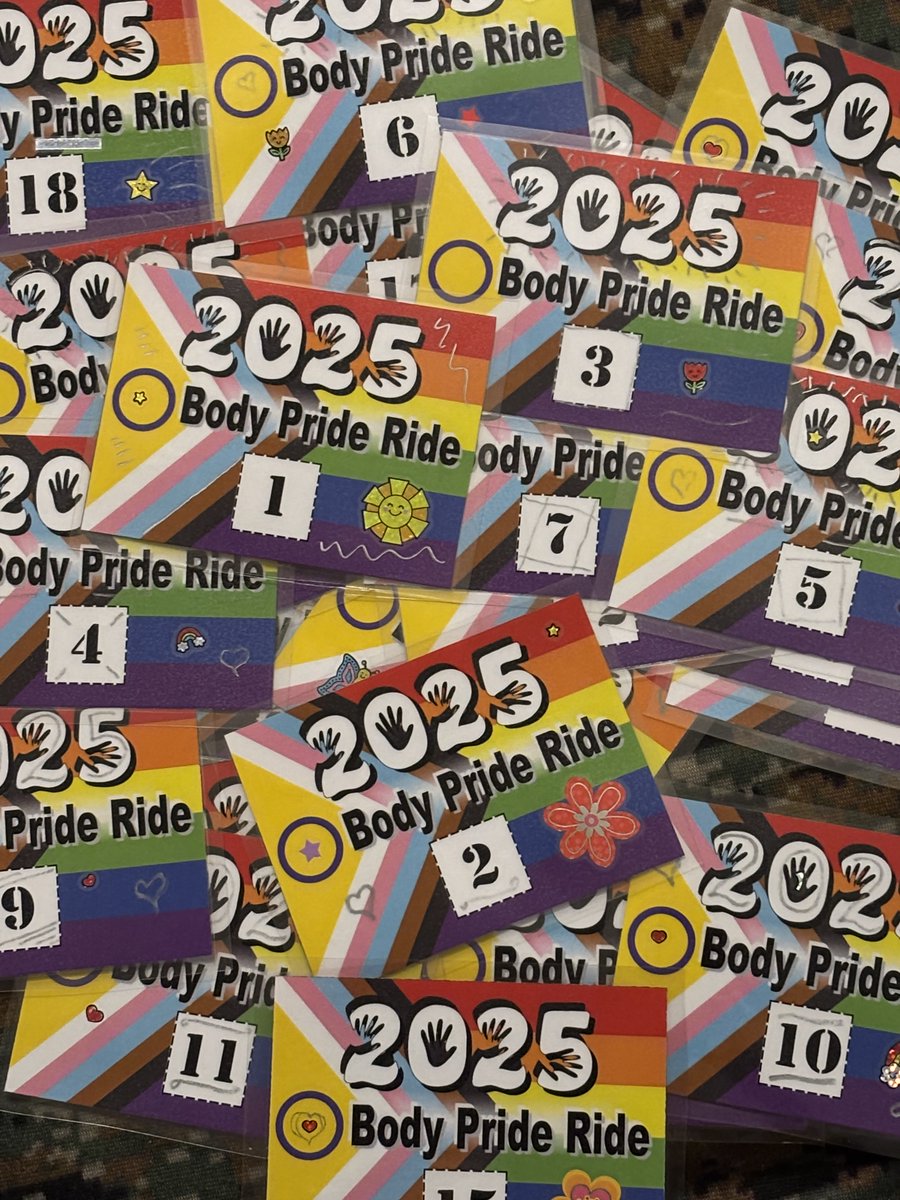 BodyPrideRide's tweet photo. Our 🏳️‍⚧️ 2025 🏳️‍🌈 Series of Limited-Edition Hand-Crafted &amp; Numbered BeSpoke Cards are Fabulous! 🦄

Kudos to Michael &amp; Tone, and every Beeper since this began in 2005!

(very durable, see Michael’s bike) https://t.co/SRnDuFRV1o