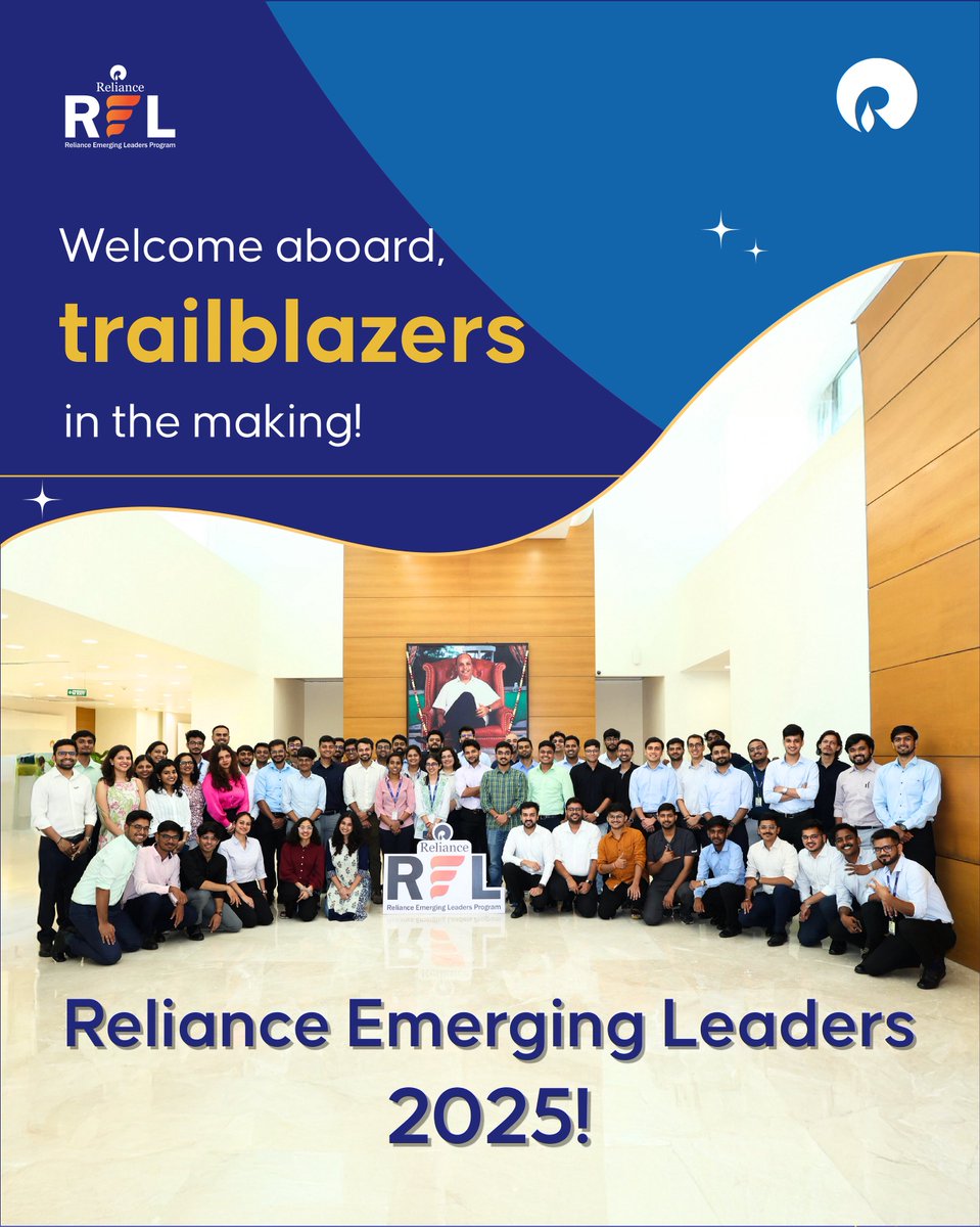 We’re excited to welcome the Reliance Emerging Leaders batch of 2025, a new wave of talent ready to shape tomorrow.

#RILwayoflife #RIL #PeopleOfReliance #Reliance #RiseWithReliance
