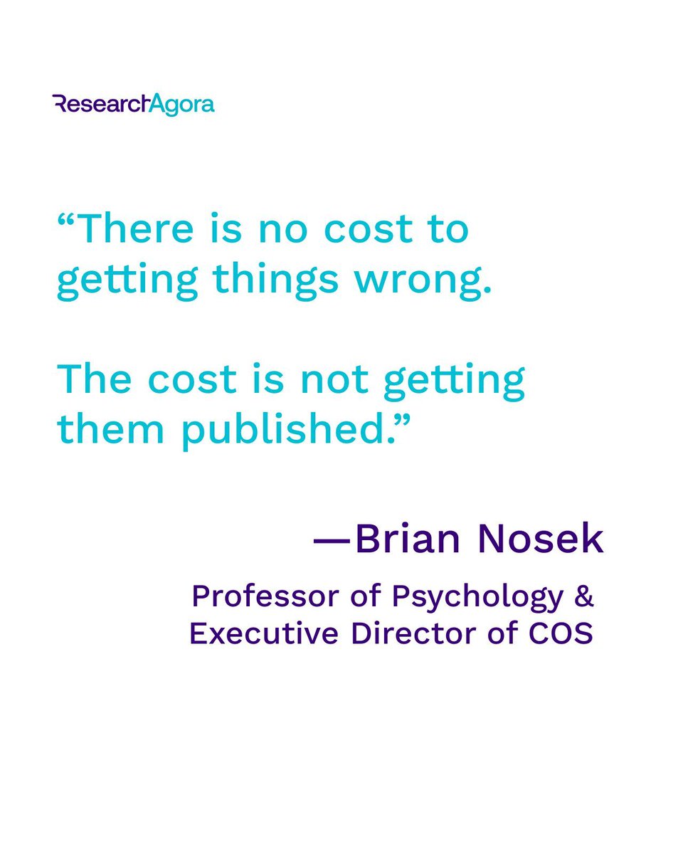 ResearchAgora's tweet photo. “There’s no cost to getting things wrong. The cost is not getting them published.” — @BrianNosek 
Funders and institutions now value quality, openness, and all research outputs. At Research Agora, we make them visible. Join us: https://t.co/7WrUIzBnMo https://t.co/8SMfQgxtmt